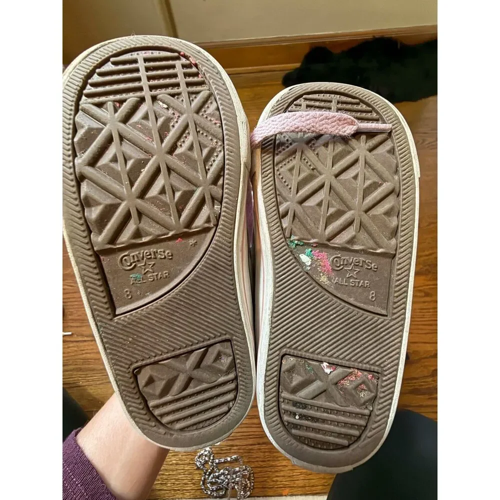 Converse Toddler Sneakers High Tops Girls Pink Polka Dot Gray Size 8 Lot (3)